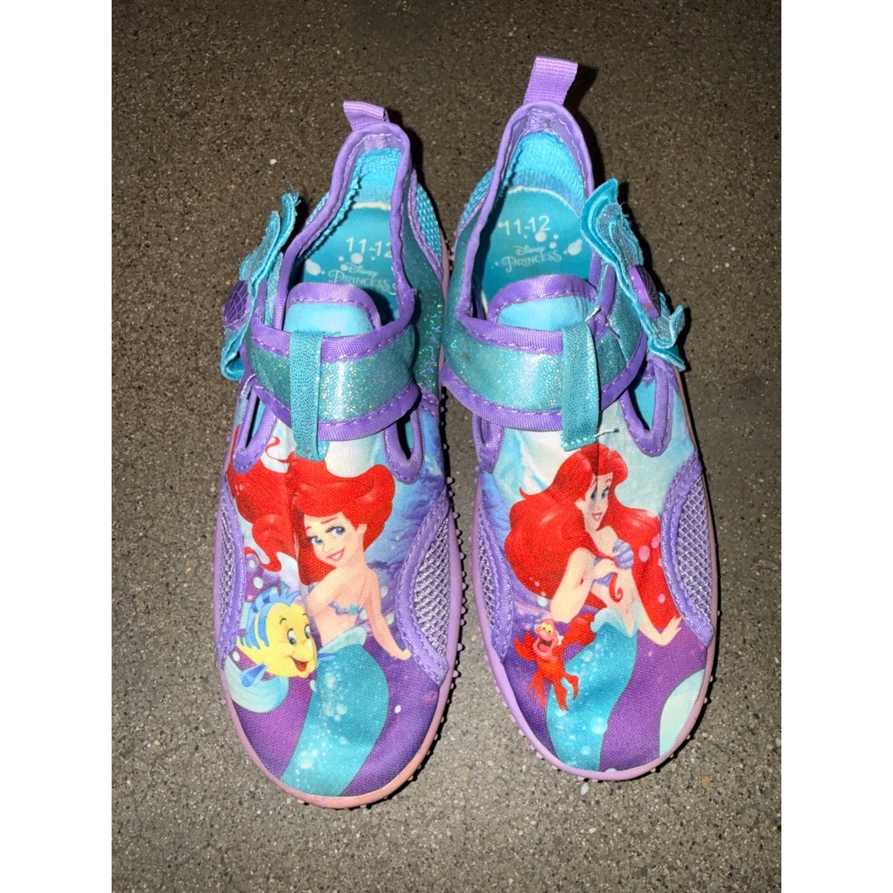 Disney Princess Ariel Little Mermaid Girls Water Shoes Purple Teal Size 11-12
